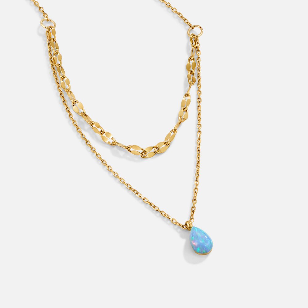 Blauwe Opal Teardrop Gelaagde Ketting