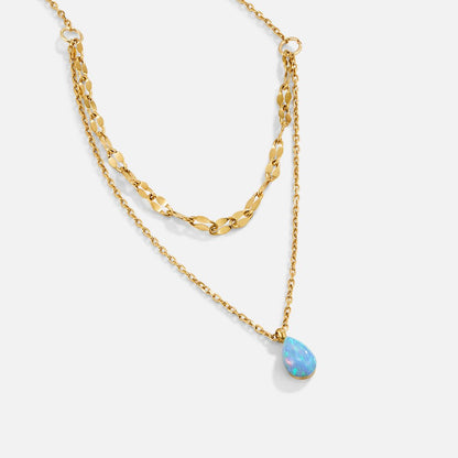 Blauwe Opal Teardrop Gelaagde Ketting