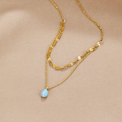 Blauwe Opal Teardrop Gelaagde Ketting