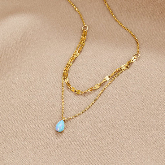 Blauwe Opal Teardrop Gelaagde Ketting