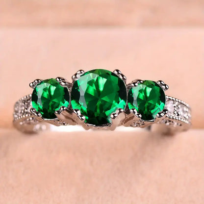 Zilveren Smaragden Three-Stone Ring
