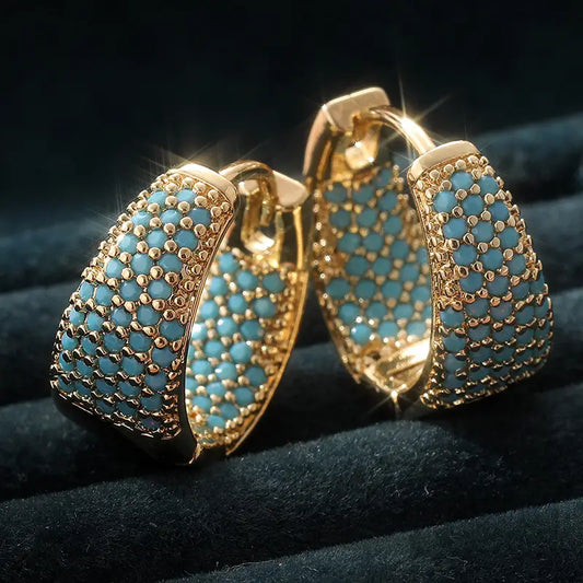Golden-Tone Turkoois Kralen Creolen | Goud