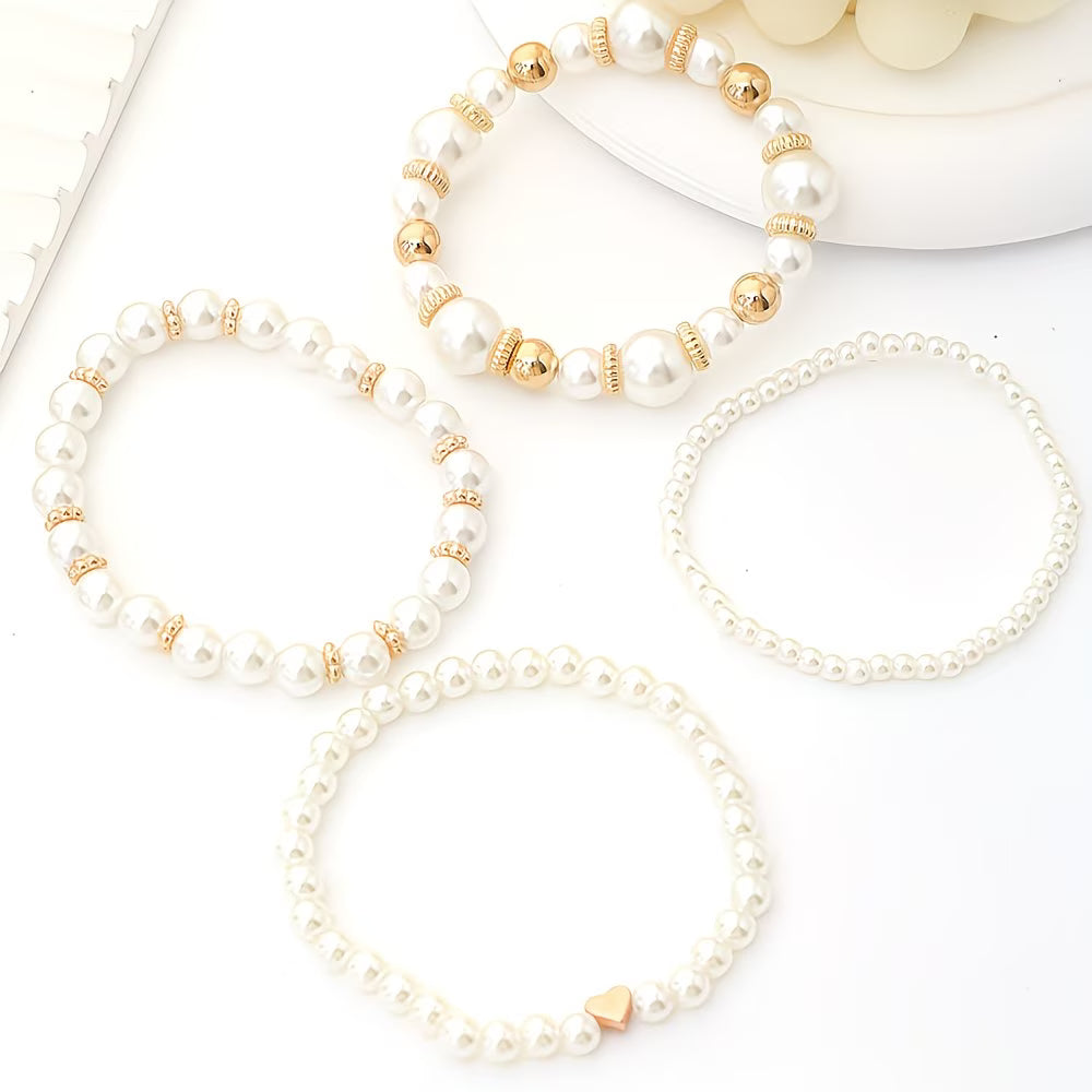 Parel Stacking Armband Set van 4