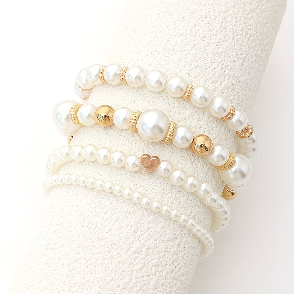 Parel Stacking Armband Set van 4