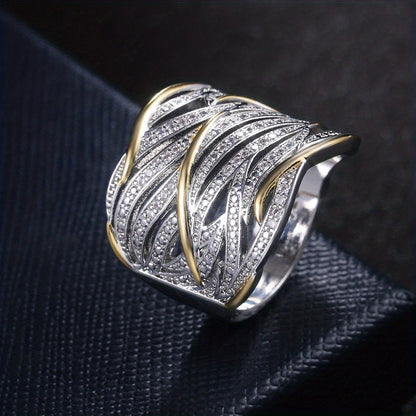 Zilveren en Gouden Geweven Band Ring