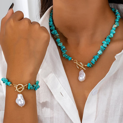 Turkoois & Parel Ketting Armband Set