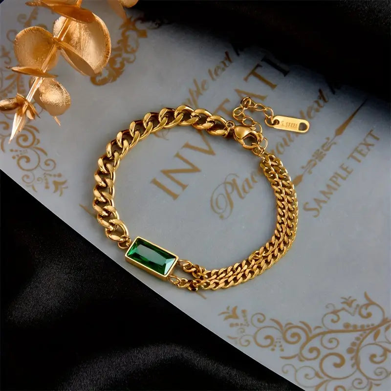 Gouden Smaragden Bar Schakelarmband