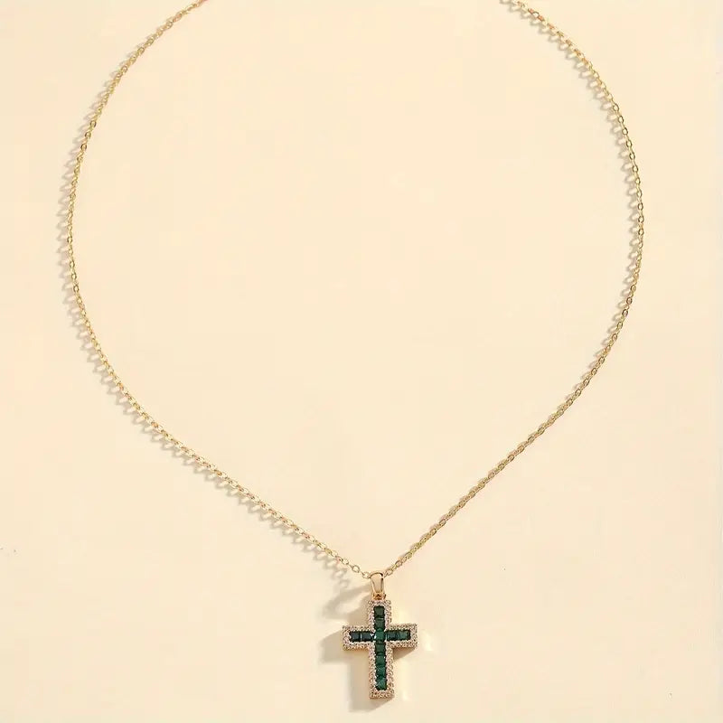 Solene Smaragden Kruis Hanger Ketting | Goud