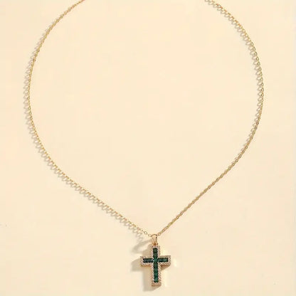 Solene Smaragden Kruis Hanger Ketting | Goud