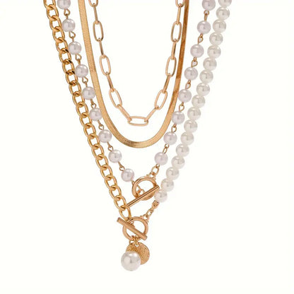 Vintage Parel & Gouden Slangen Schakelketting Set | Goud