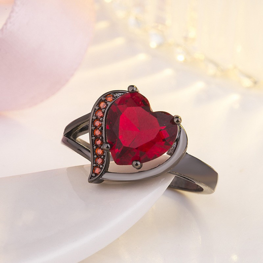 Zilveren Robijnen Hart Ring
