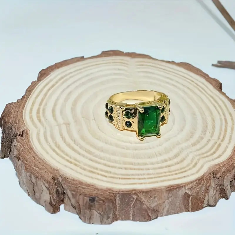 Gouden Smaragden Geometrische Ring