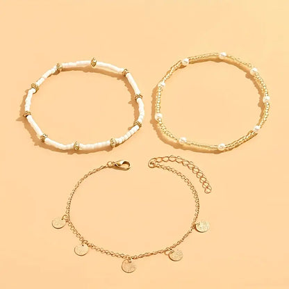 Coastal Bedel 3-Piece Gelaagde Enkelbandje Set | Goud