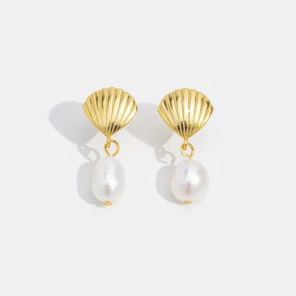 Gouden Shell Parel Oorbellen