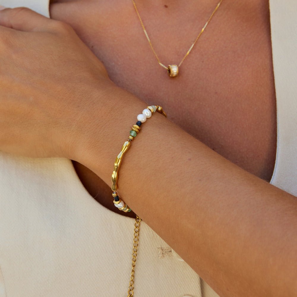 Zoetwaterparel & Malachiet Kralenarmband