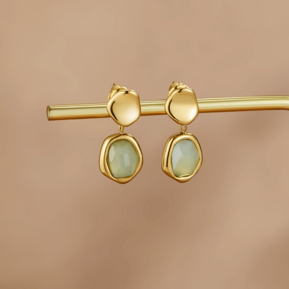 Gouden Aquamarijn Dangle Oorbellen