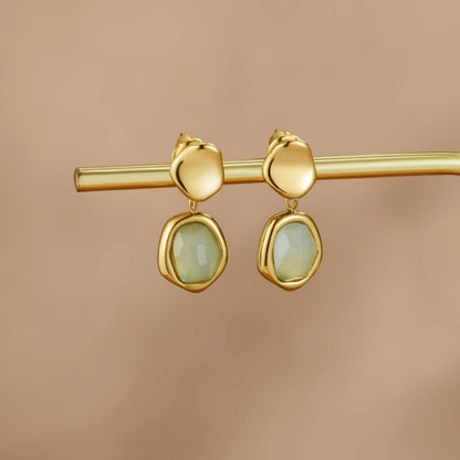 Gouden Aquamarijn Dangle Oorbellen