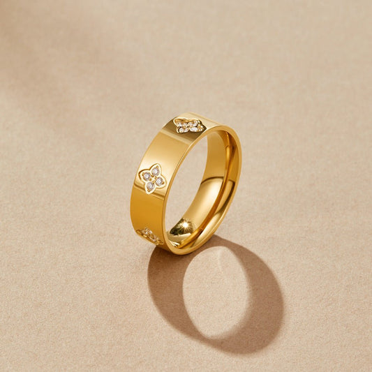 Gouden Kristallen Klaver Ring