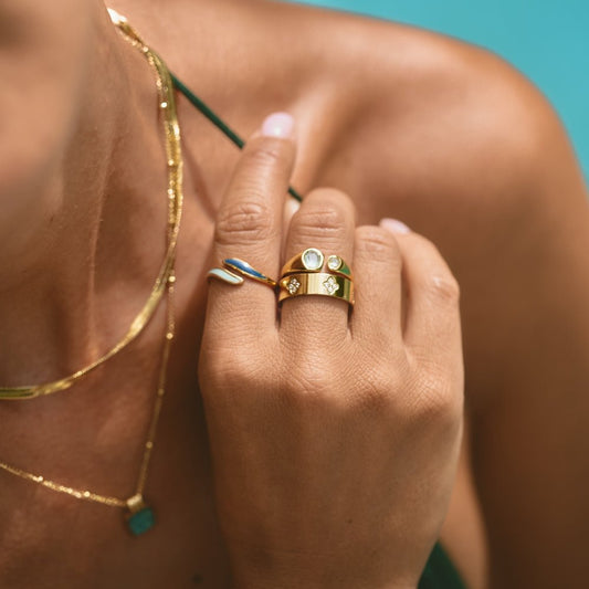 Gouden Kristallen Klaver Ring
