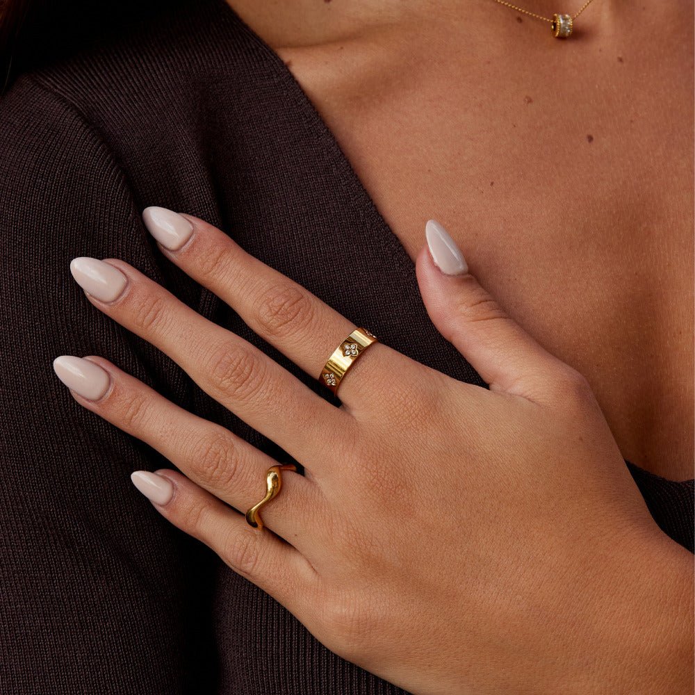 Gouden Kristallen Klaver Ring