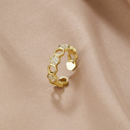 Gouden & Kristallen Honingraat Ring