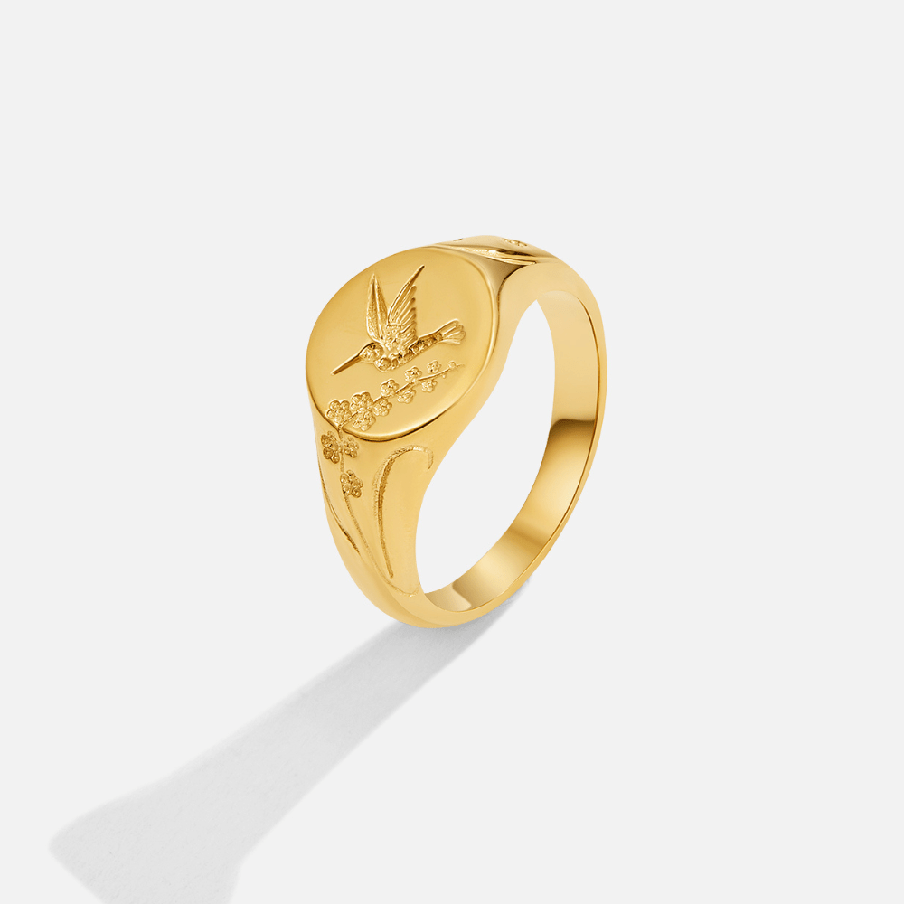 Gouden Kolibrie Signet Ring