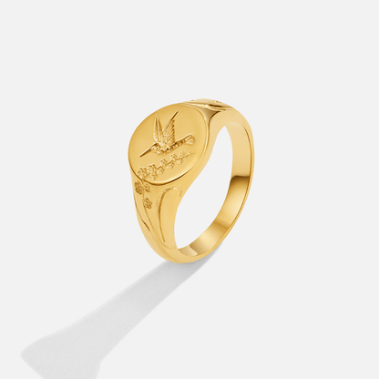 Gouden Kolibrie Signet Ring