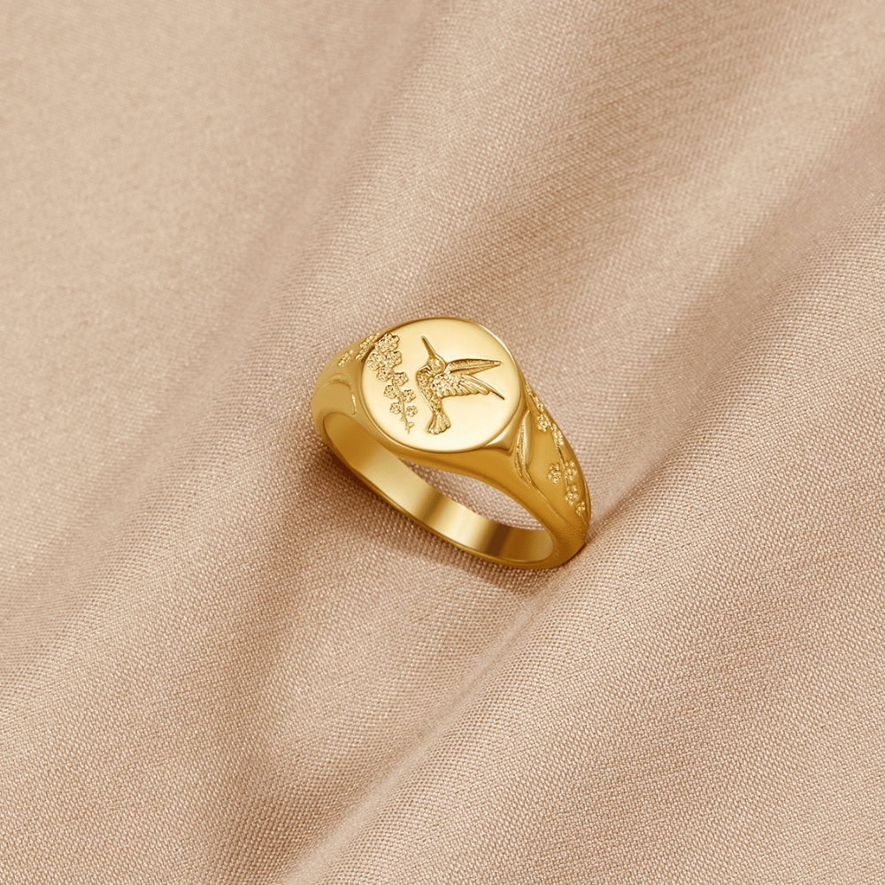 Gouden Kolibrie Signet Ring