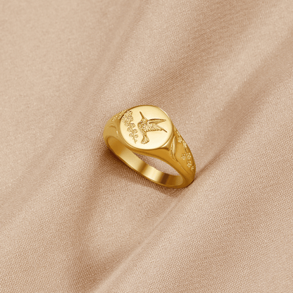 Gouden Kolibrie Signet Ring