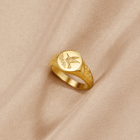 Gouden Kolibrie Signet Ring