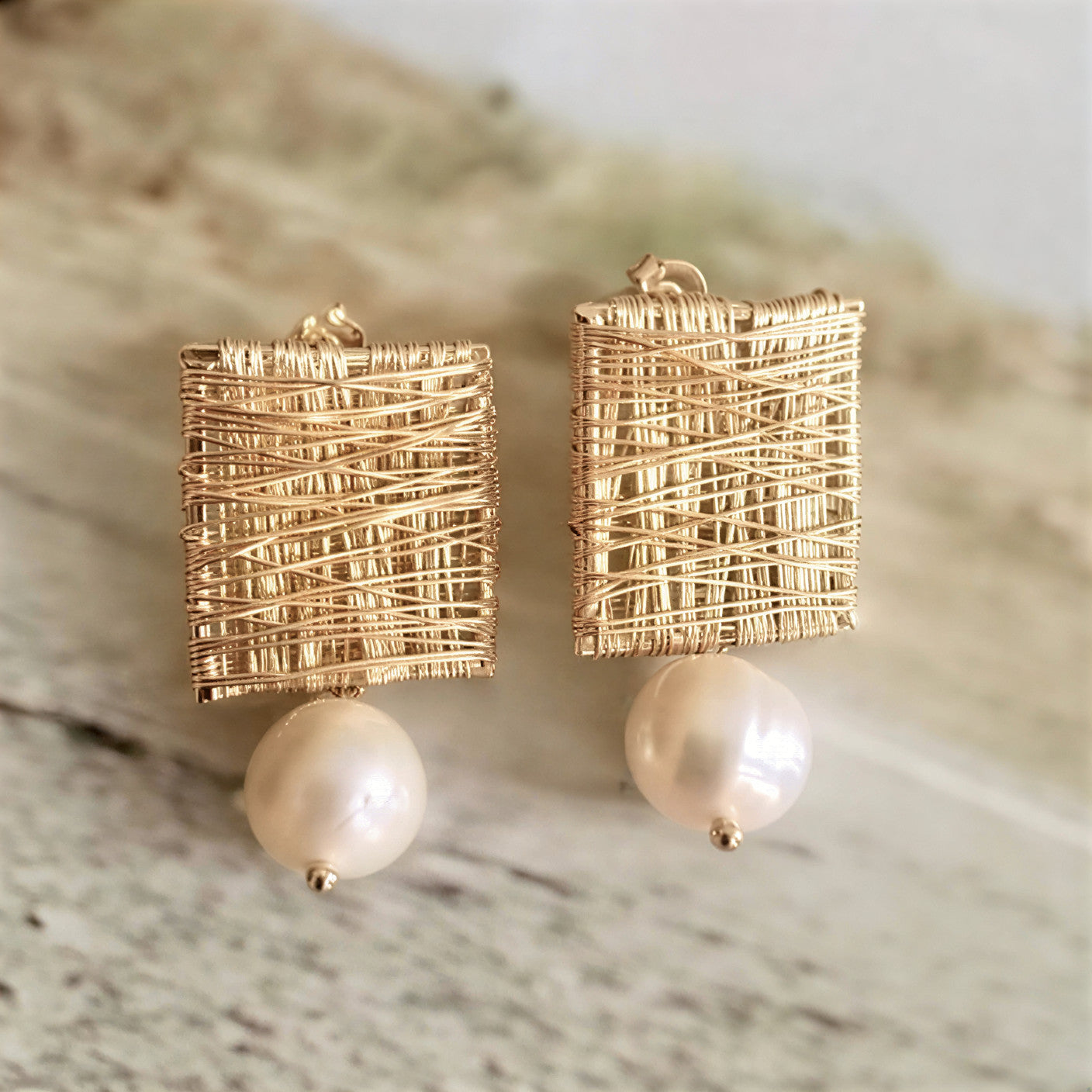 Elegante Gouden Draad Parel Oorbellen