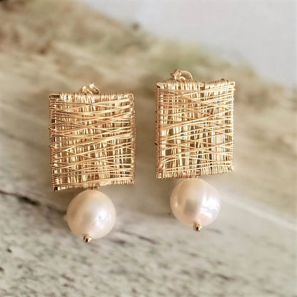 Elegante Gouden Draad Parel Oorbellen
