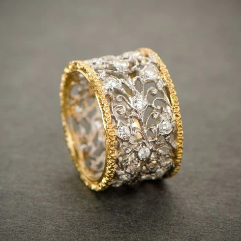 Zilveren en Gouden Ornate Band Ring