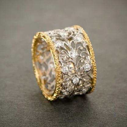 Zilveren en Gouden Ornate Band Ring