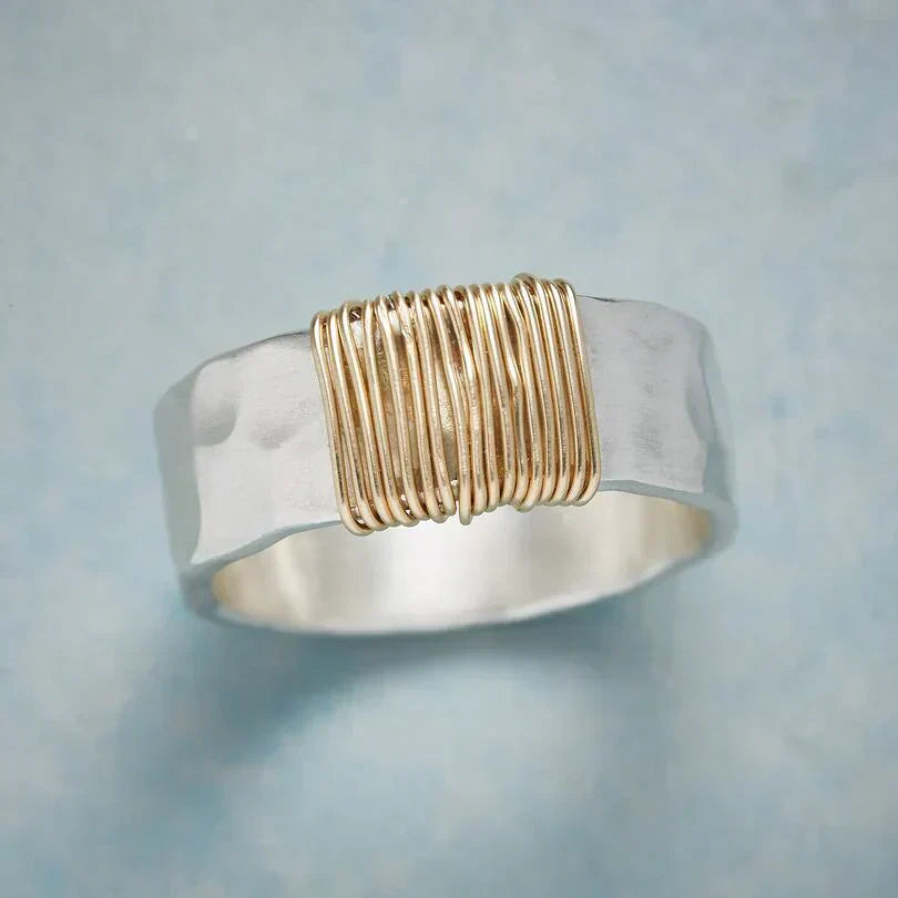Zilveren en Gouden Wire Gewikkelde Ring