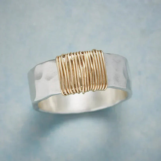Zilveren en Gouden Wire Gewikkelde Ring