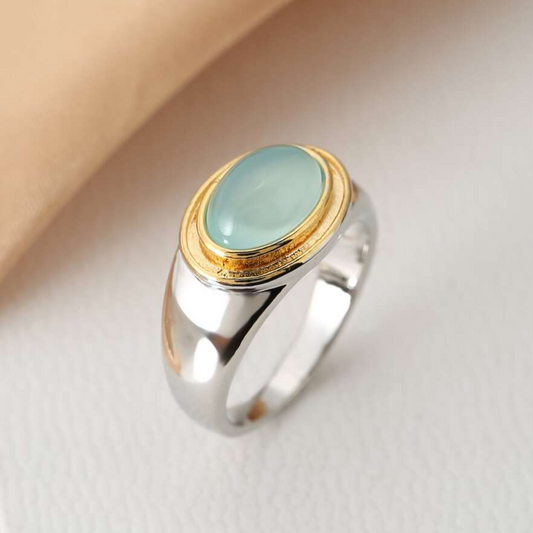 Zilveren en Gouden Bezel Cabochon Ring