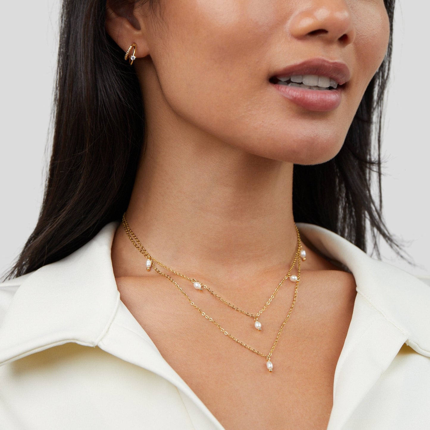 Kayla Parels Drop Gelaagde Ketting