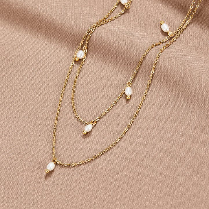 Kayla Parels Drop Gelaagde Ketting