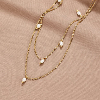 Kayla Parels Drop Gelaagde Ketting
