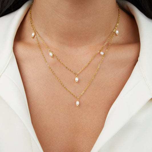 Kayla Parels Drop Gelaagde Ketting