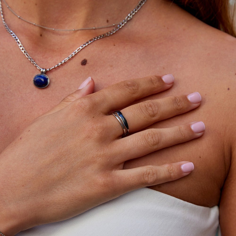 Gelaagde Zwarte Sahara Zilveren Ring