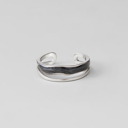 Gelaagde Zwarte Sahara Zilveren Ring