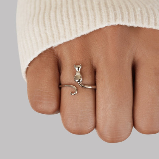 Zilveren Kat Motif Ring