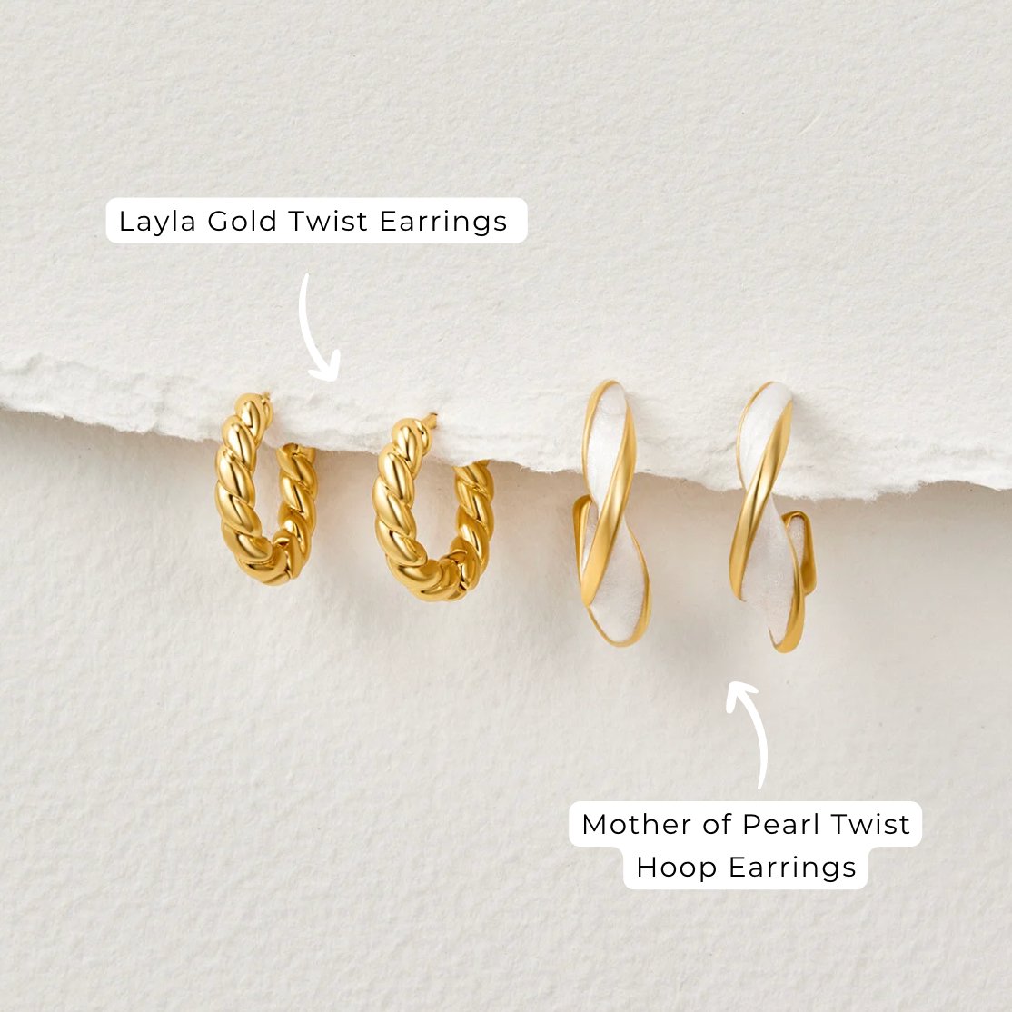 Moeder van Parel Twist Hoops Oorbellen