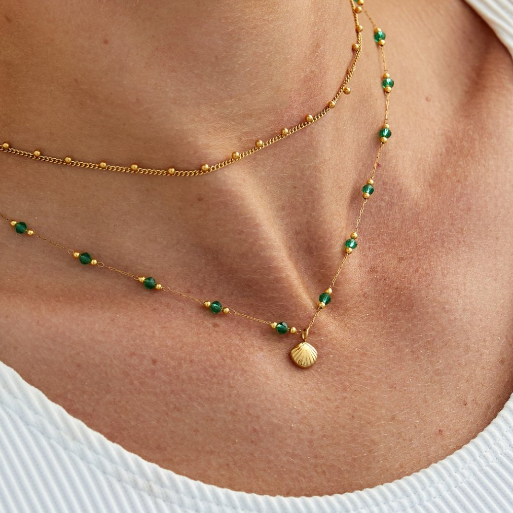 Nerissa Gouden Schelp & Groene Kralen Ketting
