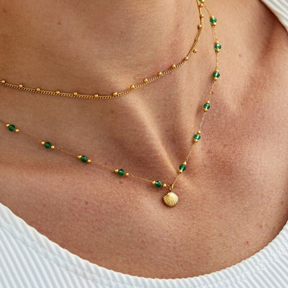 Nerissa Gouden Schelp & Groene Kralen Ketting