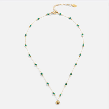 Nerissa Gouden Schelp & Groene Kralen Ketting