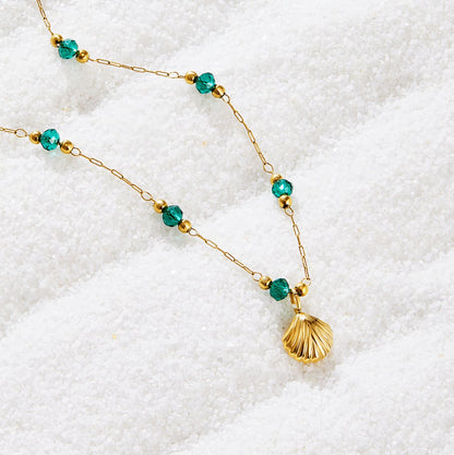 Nerissa Gouden Schelp & Groene Kralen Ketting