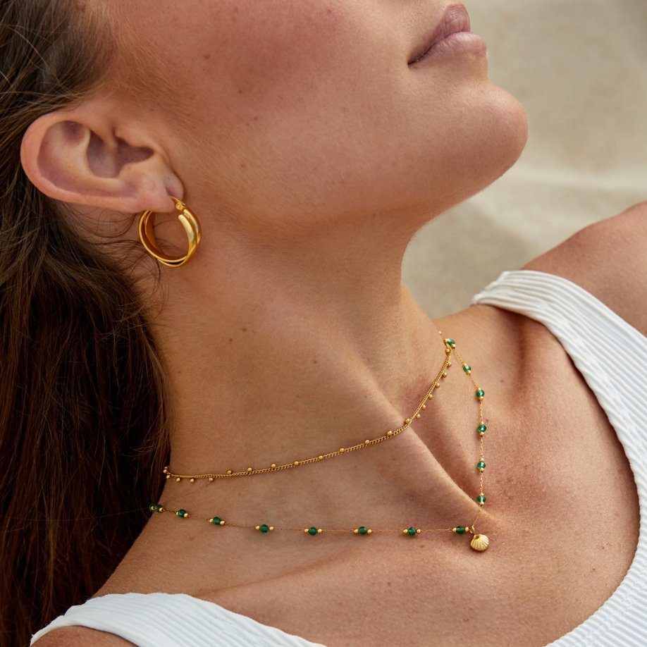 Nerissa Gouden Schelp & Groene Kralen Ketting
